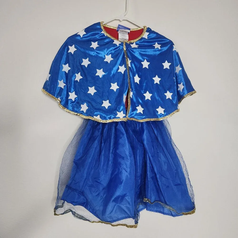 Wonder Woman Girls Size Medium Halloween Costume Dress & Cape - Picture 3 of 7